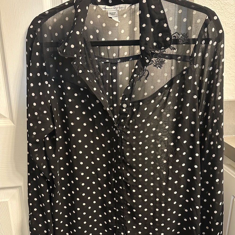 Black Sheer Polka Dot Blouse